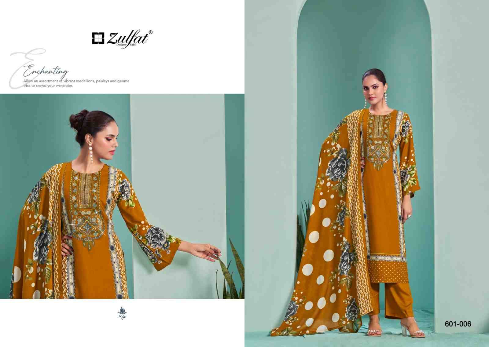 Ruhani By Zulfat 601-001 To 601-006 Series Beautiful Festive Suits Stylish Fancy Colorful Casual Wear & Ethnic Wear Pure Viscose Rayon Print Dresses At Wholesale Price