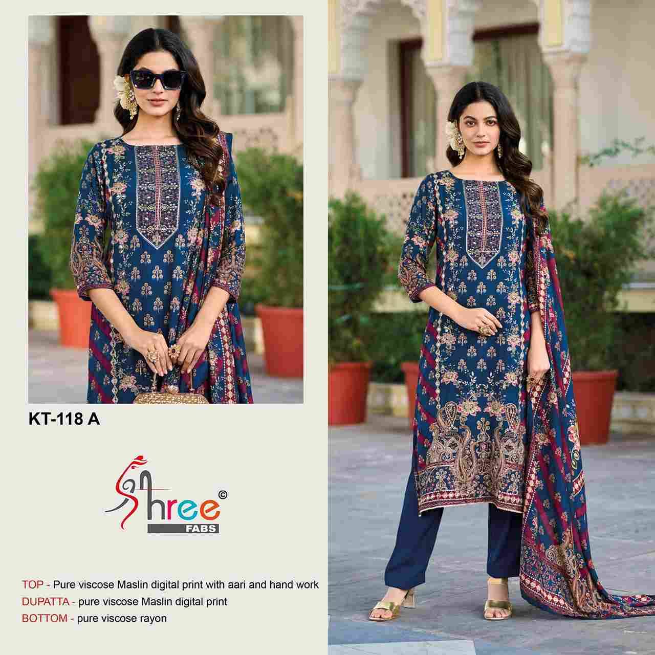 Shree Fabs Hit Design Kt-118 Colours By Shree Fabs Kt-118-A To Kt-118-D Series Designer Pakistani Suits Beautiful Fancy Stylish Colorful Party Wear & Occasional Wear Pure Viscose Muslin Embroidery Dresses At Wholesale Price