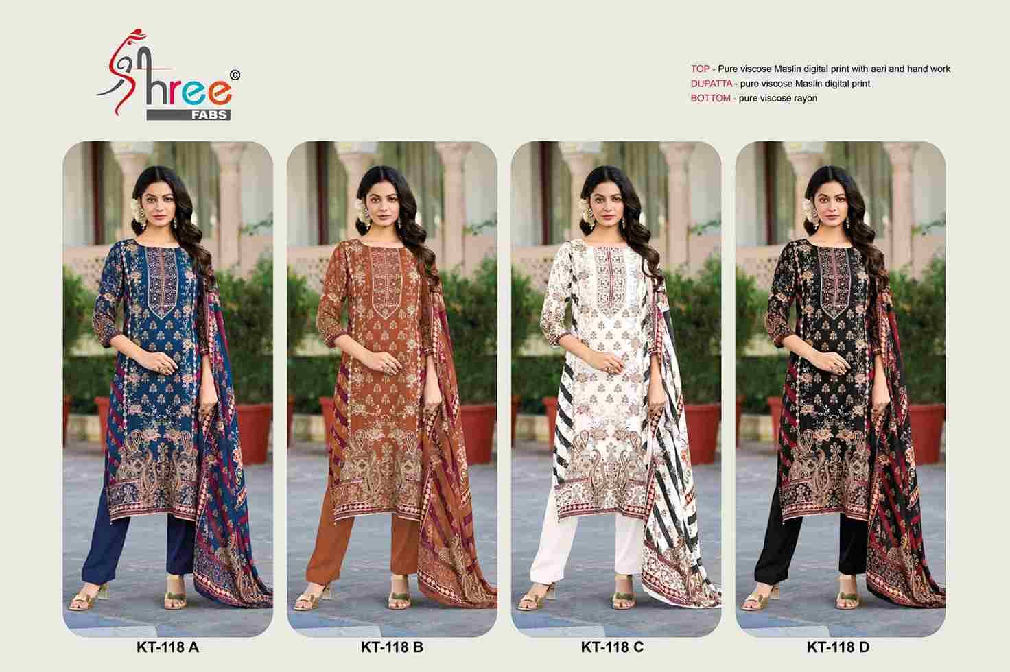 Shree Fabs Hit Design Kt-118 Colours By Shree Fabs Kt-118-A To Kt-118-D Series Designer Pakistani Suits Beautiful Fancy Stylish Colorful Party Wear & Occasional Wear Pure Viscose Muslin Embroidery Dresses At Wholesale Price