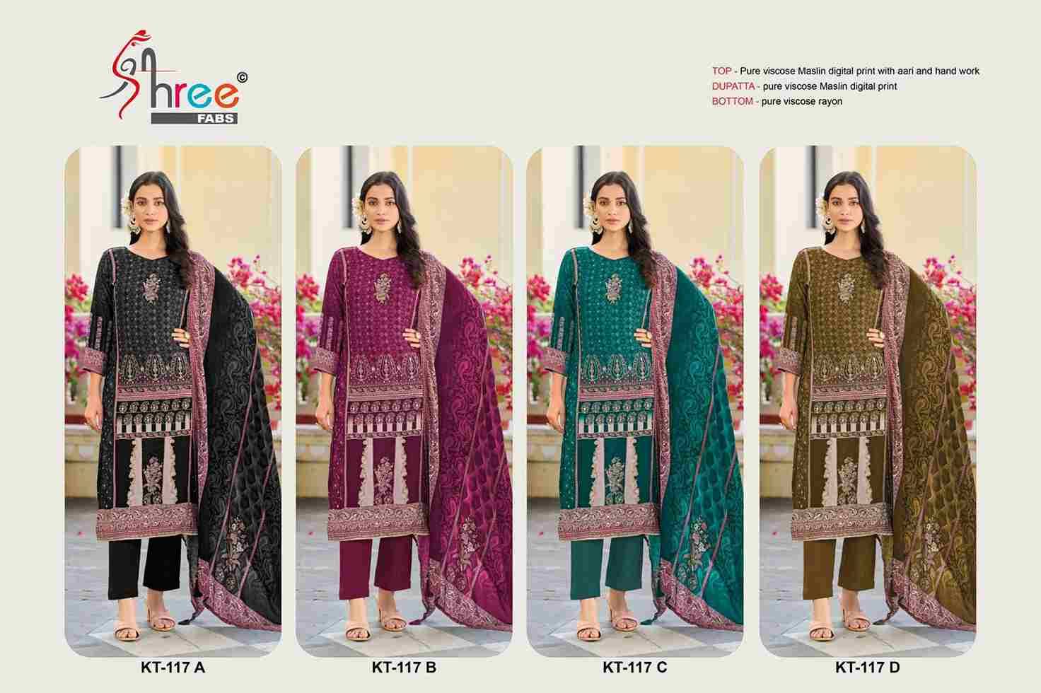 Shree Fabs Hit Design Kt-117 Colours By Shree Fabs Kt-117-A To Kt-117-D Series Designer Pakistani Suits Beautiful Fancy Stylish Colorful Party Wear & Occasional Wear Pure Viscose Muslin Embroidery Dresses At Wholesale Price