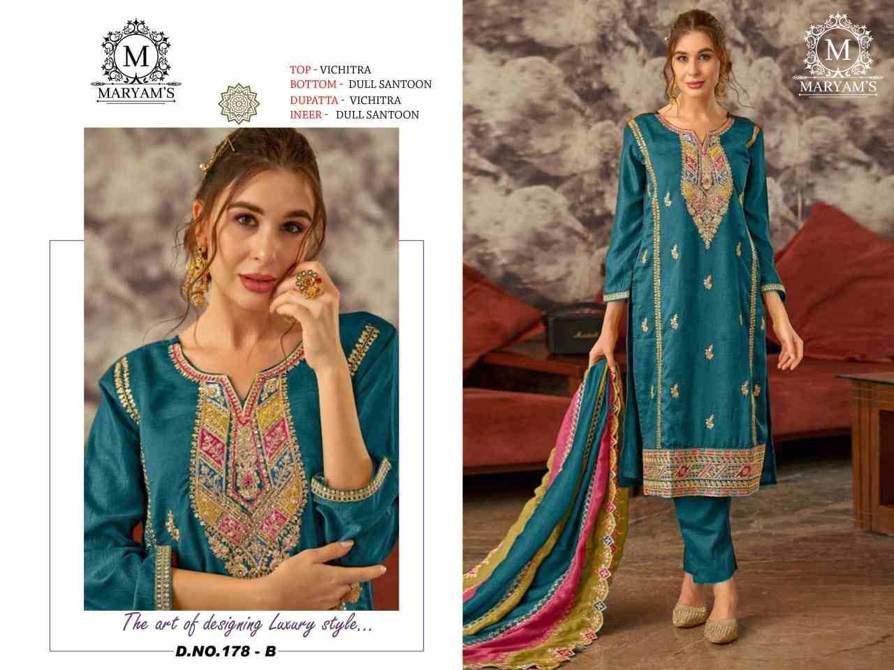 Maryams 178 Colours By Maryams 178-A To 178-C Series Pakistani Suits Beautiful Fancy Colorful Stylish Party Wear & Occasional Wear Vichitra Embroidery Dresses At Wholesale Price