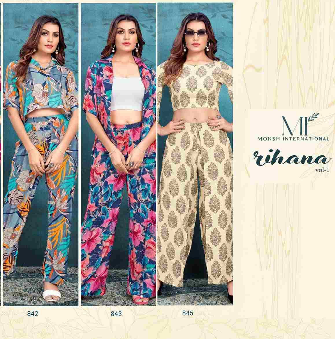 Rihana Vol-1 By Moksh International Designer Stylish Fancy Colorful Beautiful Party Wear & Ethnic Wear Collection Viscose Tops With Bottom At Wholesale Price