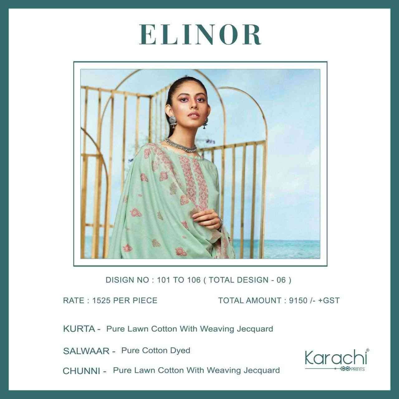 Elinor By Karachi Prints 001 To 006 Series Festive Suits Beautiful Fancy Colorful Stylish Party Wear & Occasional Wear Pure Lawn Cotton Jacquard Dresses At Wholesale Price