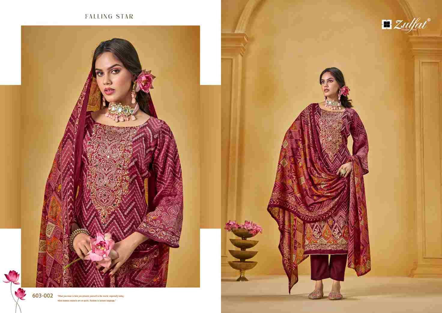 Sajni Vol-3 By Zulfat 603-001 To 603-006 Series Beautiful Festive Suits Stylish Fancy Colorful Casual Wear & Ethnic Wear Pure Jam Cotton Print Dresses At Wholesale Price