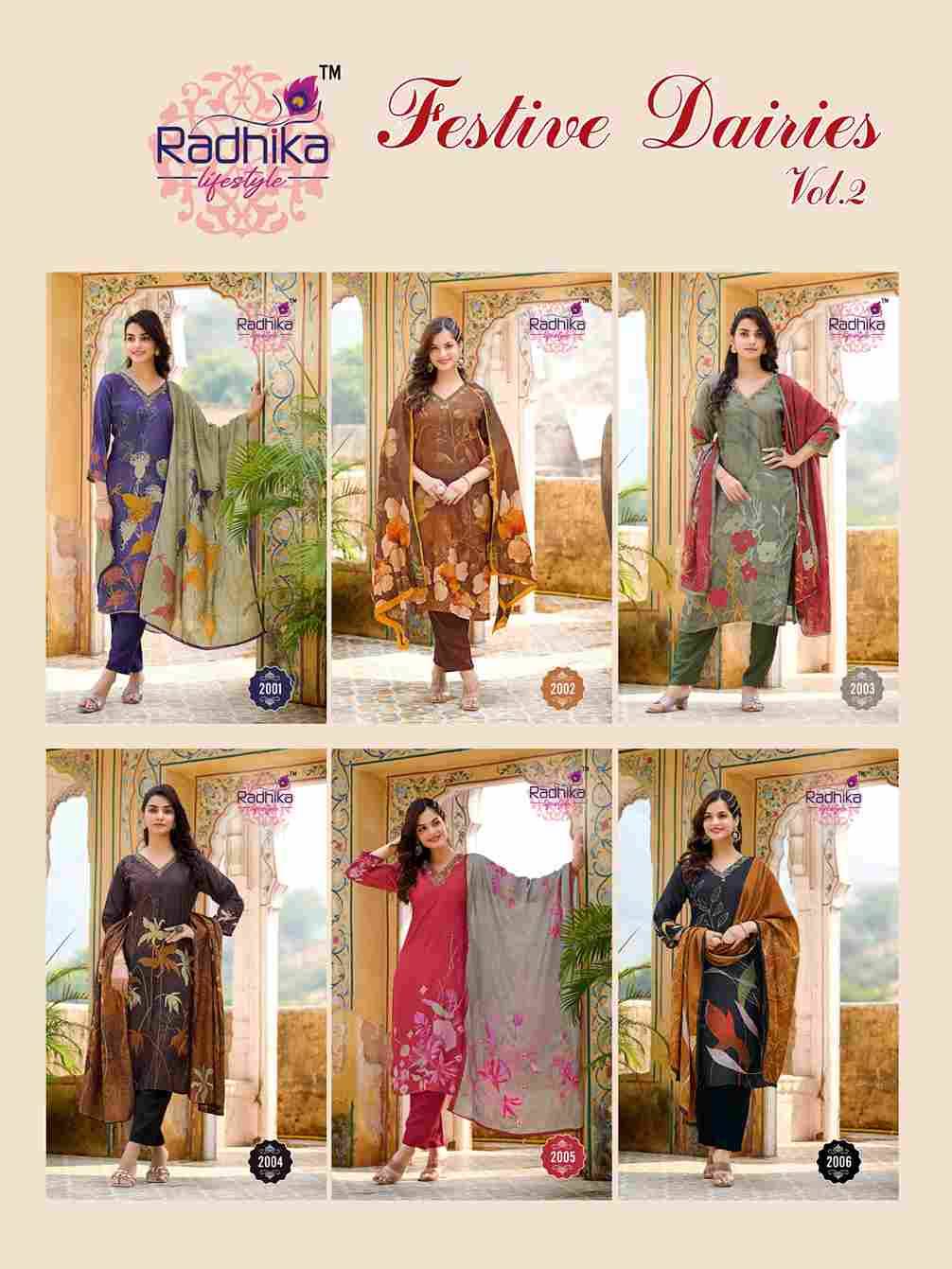 Festive Dairies Vol-2 By Radhika Lifestyle 2001 To 2006 Series Beautiful Festive Suits Colorful Stylish Fancy Casual Wear & Ethnic Wear Pure Muslin Print Dresses At Wholesale Price