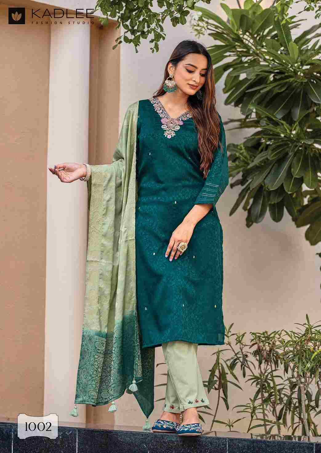 Jasmin By Kadlee 1001 To 1004 Series Designer Festive Suits Collection Beautiful Stylish Fancy Colorful Party Wear & Occasional Wear Chinnon Jacquard Silk Dresses At Wholesale Price