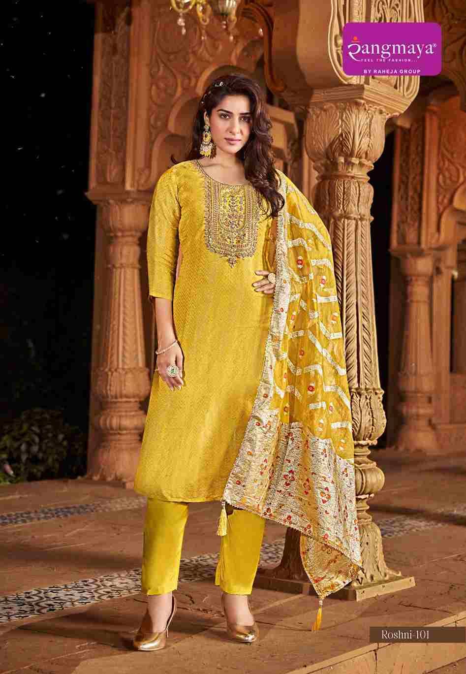 Roshni By Rangmaya 101 To 104 Series Designer Festive Suits Collection Beautiful Stylish Fancy Colorful Party Wear & Occasional Wear Pure Banarasi Embroidered Dresses At Wholesale Price