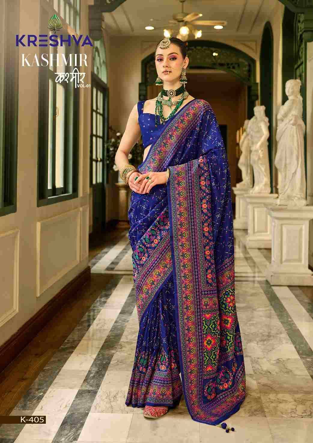 Kashmir Vol-1 By Kreshva 405 To 412 Series Indian Traditional Wear Collection Beautiful Stylish Fancy Colorful Party Wear & Occasional Wear Banarasi Silk Sarees At Wholesale Price