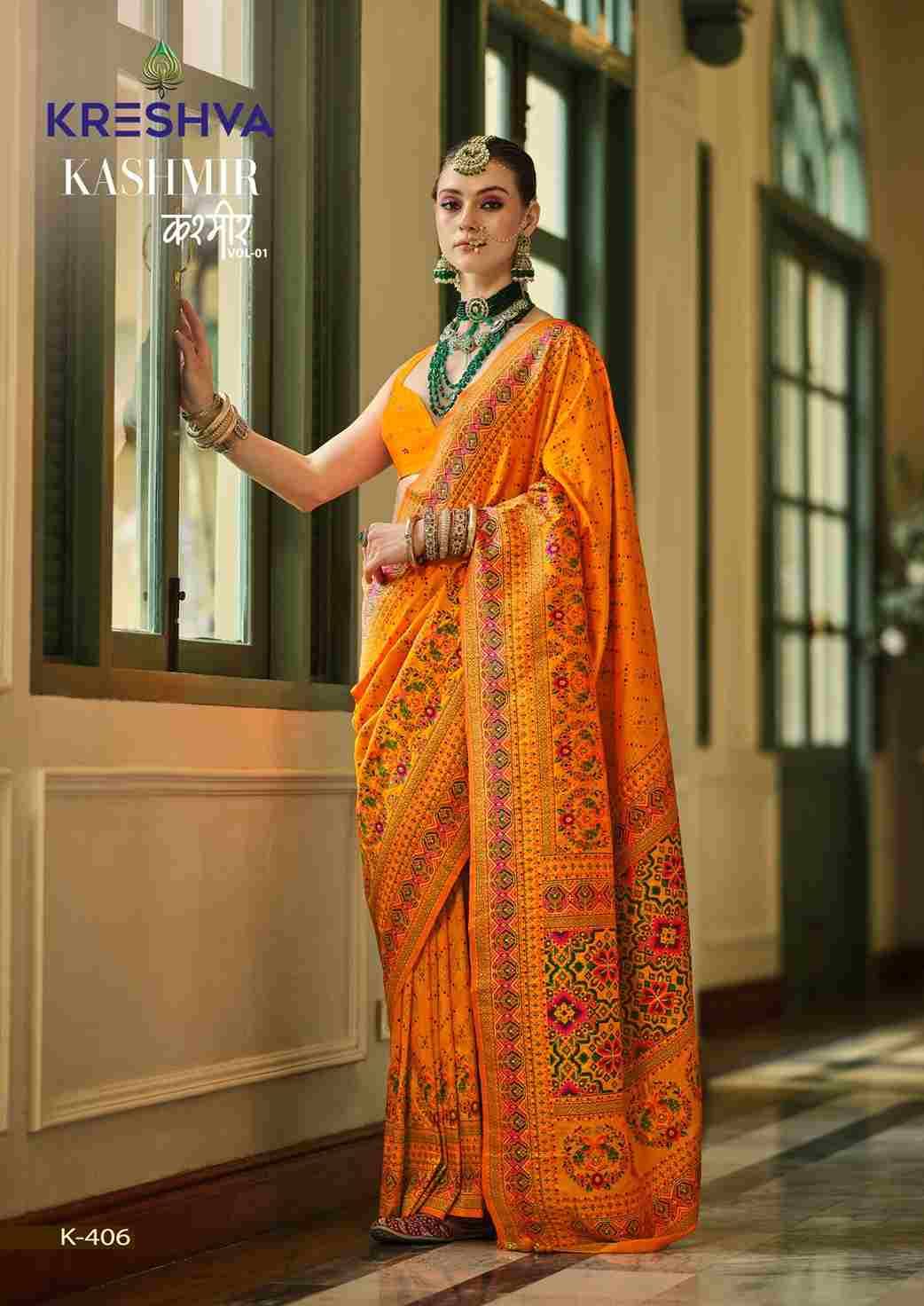 Kashmir Vol-1 By Kreshva 405 To 412 Series Indian Traditional Wear Collection Beautiful Stylish Fancy Colorful Party Wear & Occasional Wear Banarasi Silk Sarees At Wholesale Price