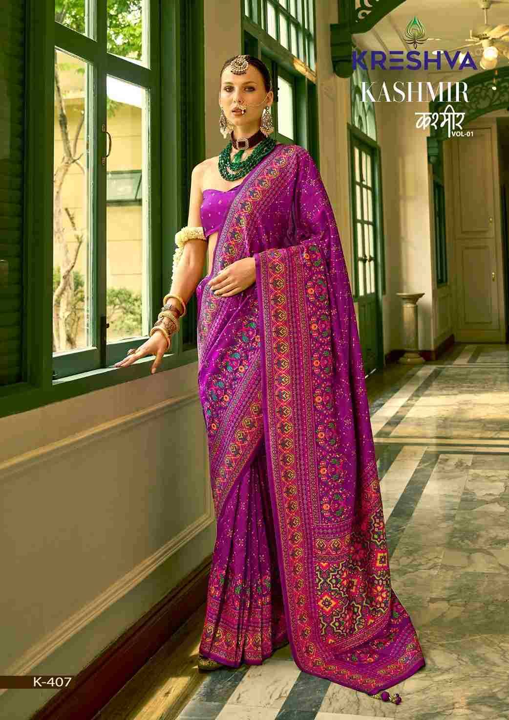 Kashmir Vol-1 By Kreshva 405 To 412 Series Indian Traditional Wear Collection Beautiful Stylish Fancy Colorful Party Wear & Occasional Wear Banarasi Silk Sarees At Wholesale Price