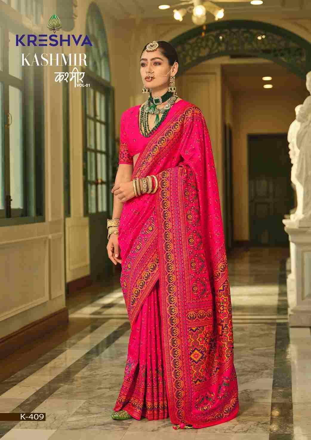 Kashmir Vol-1 By Kreshva 405 To 412 Series Indian Traditional Wear Collection Beautiful Stylish Fancy Colorful Party Wear & Occasional Wear Banarasi Silk Sarees At Wholesale Price