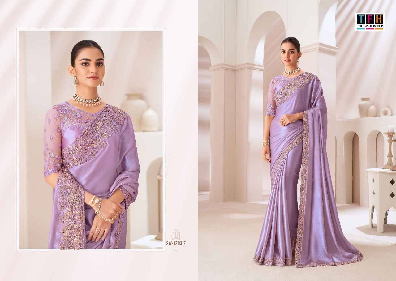 Sandalwood 1303 Colours By TFH 1303-A To 1303-F Series Indian Traditional Wear Collection Beautiful Stylish Fancy Colorful Party Wear & Occasional Wear Satin Georgette Sarees At Wholesale Price