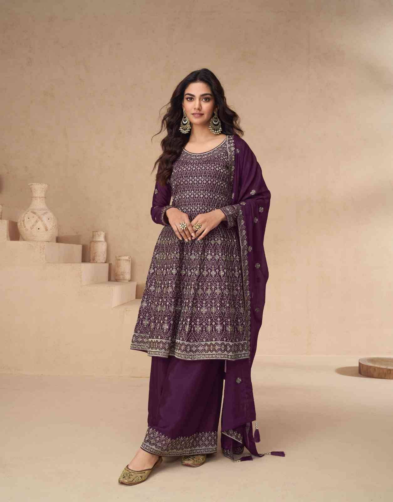 Amrita By Aashrwad Creation 10145 To 10149 Series Beautiful Stylish Anarkali Suits Fancy Colorful Casual Wear & Ethnic Wear & Ready To Wear Chinnon Silk Dresses At Wholesale Price