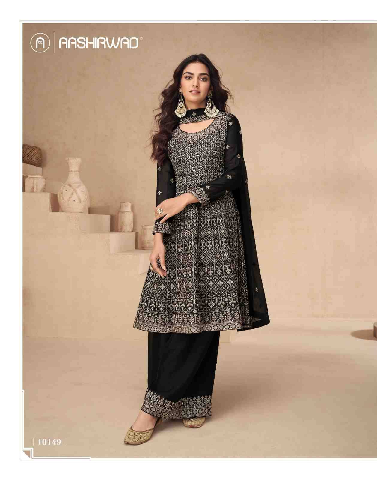 Amrita By Aashrwad Creation 10145 To 10149 Series Beautiful Stylish Anarkali Suits Fancy Colorful Casual Wear & Ethnic Wear & Ready To Wear Chinnon Silk Dresses At Wholesale Price