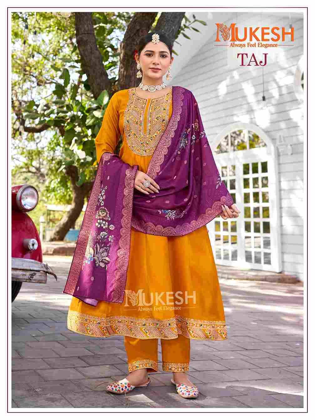 Taj By Mukesh 1001 To 1004 Series Beautiful Stylish Festive Suits Fancy Colorful Casual Wear & Ethnic Wear & Ready To Wear Vichitra Silk Dresses At Wholesale Price