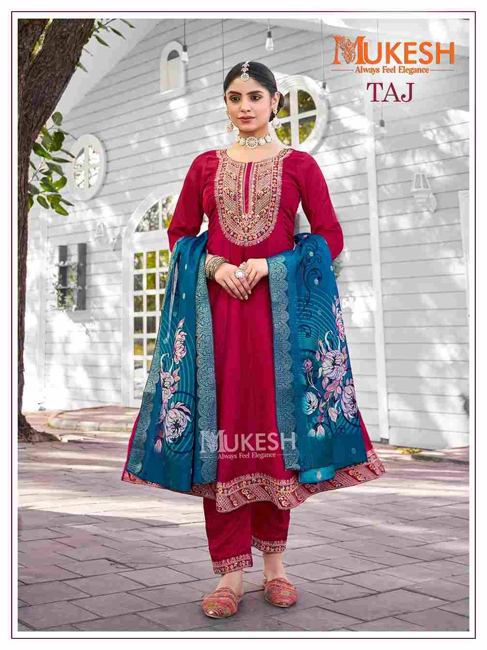 Taj By Mukesh 1001 To 1004 Series Beautiful Stylish Festive Suits Fancy Colorful Casual Wear & Ethnic Wear & Ready To Wear Vichitra Silk Dresses At Wholesale Price