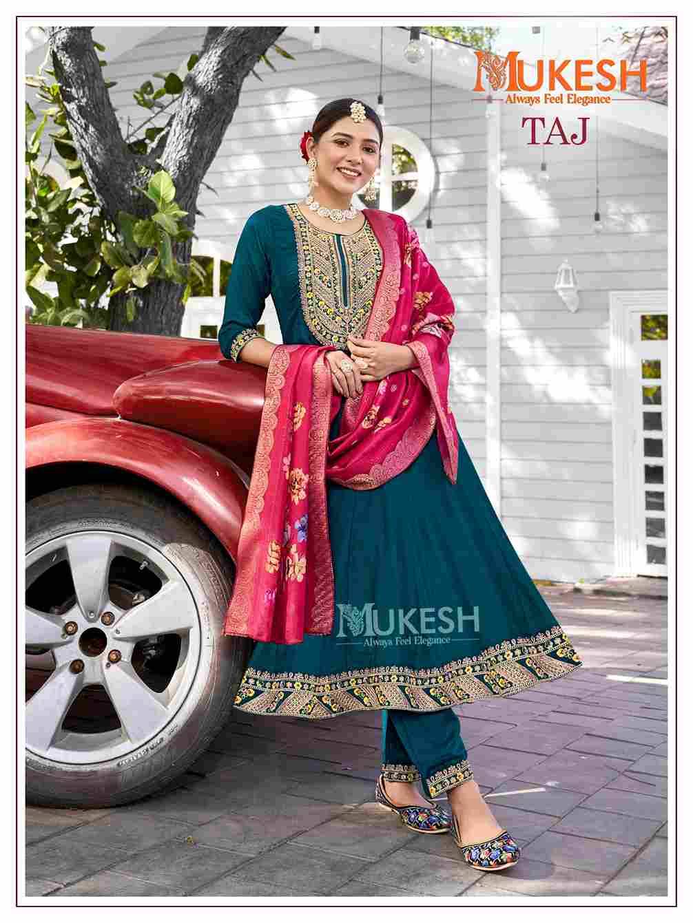 Taj By Mukesh 1001 To 1004 Series Beautiful Stylish Festive Suits Fancy Colorful Casual Wear & Ethnic Wear & Ready To Wear Vichitra Silk Dresses At Wholesale Price