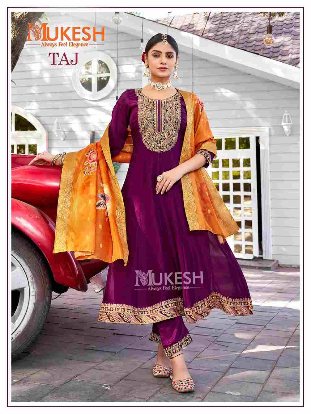 Taj By Mukesh 1001 To 1004 Series Beautiful Stylish Festive Suits Fancy Colorful Casual Wear & Ethnic Wear & Ready To Wear Vichitra Silk Dresses At Wholesale Price