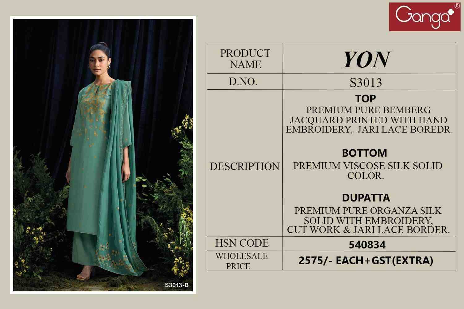 Yon-3013 By Ganga Fashion 3013-A To 3013-B Series Beautiful Festive Suits Colorful Stylish Fancy Casual Wear & Ethnic Wear Bemberg Jacquard Dresses At Wholesale Price