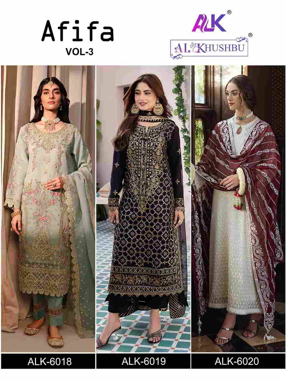 Afifa Vol-3 By Al Khushbu 6018 To 6020 Series Beautiful Pakistani Suits Colorful Stylish Fancy Casual Wear & Ethnic Wear Faux Georgette Dresses At Wholesale Price