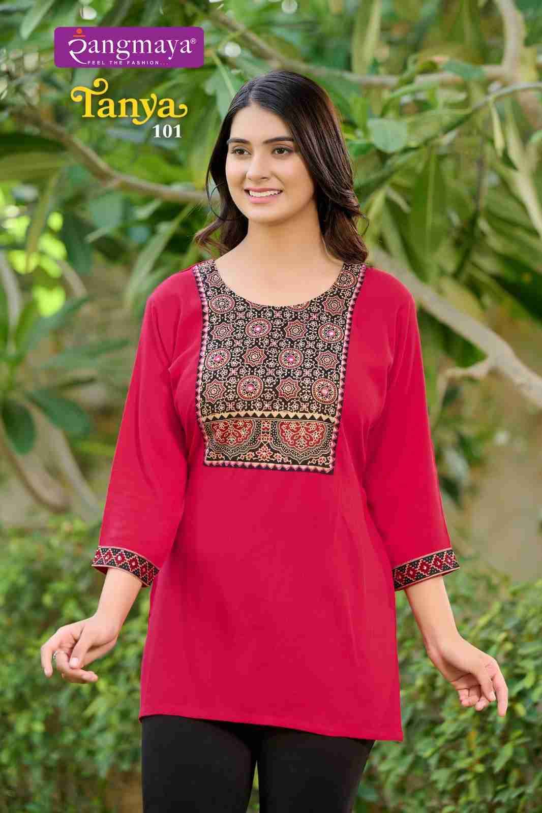 Tanya By Rangmaya 101 To 108 Series Designer Stylish Fancy Colorful Beautiful Party Wear & Ethnic Wear Collection Heavy Rayon Tops At Wholesale Price