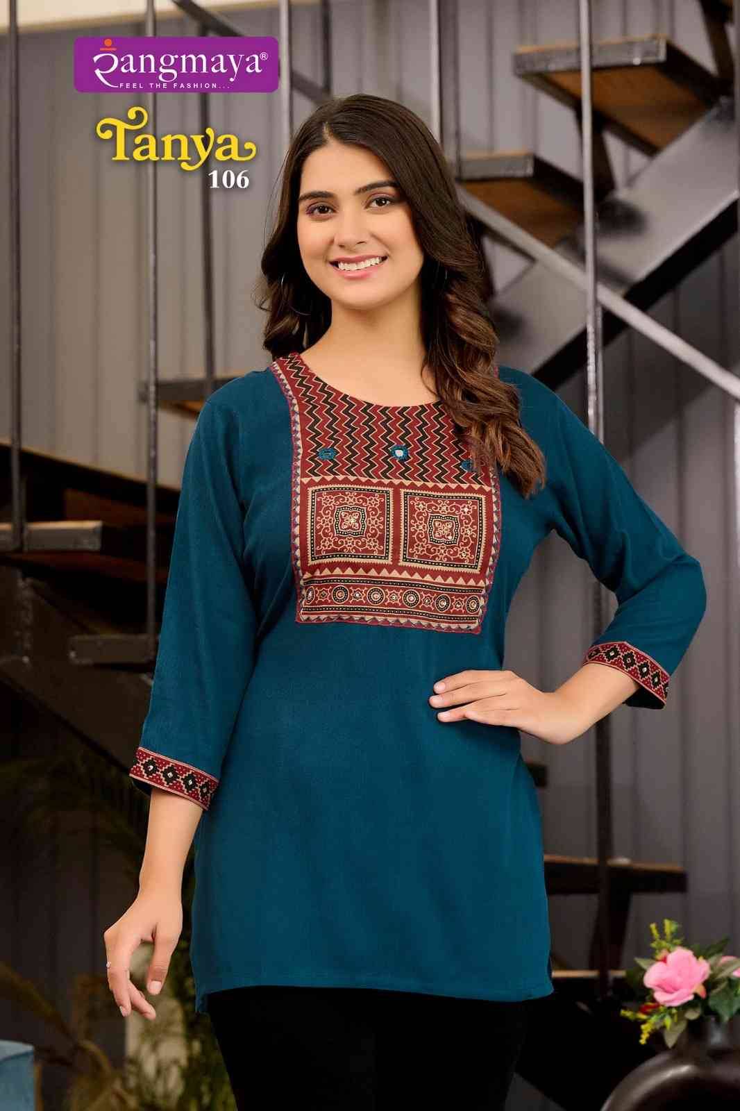 Tanya By Rangmaya 101 To 108 Series Designer Stylish Fancy Colorful Beautiful Party Wear & Ethnic Wear Collection Heavy Rayon Tops At Wholesale Price