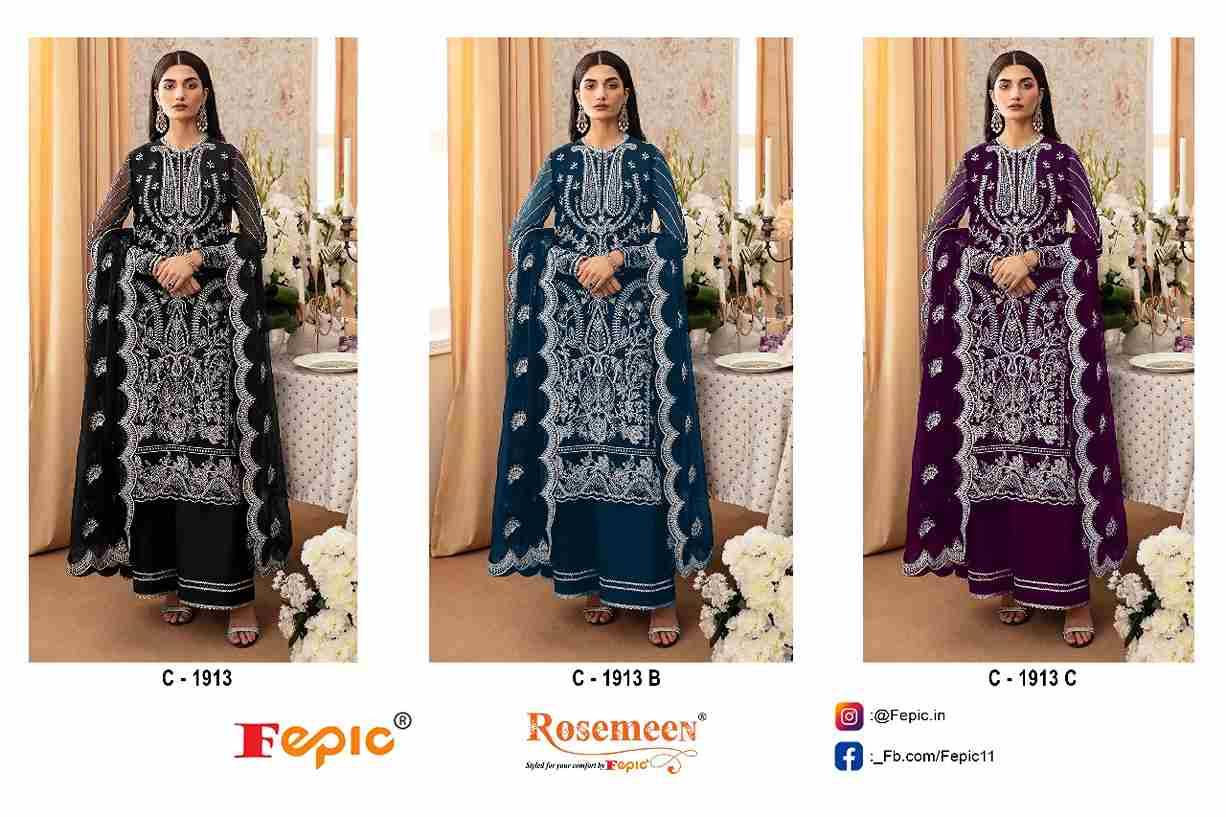 Fepic 1913 Colours By Fepic 1913-A To 1913-C Series Beautiful Pakistani Suits Colorful Stylish Fancy Casual Wear & Ethnic Wear Georgette Embroidered Dresses At Wholesale Price