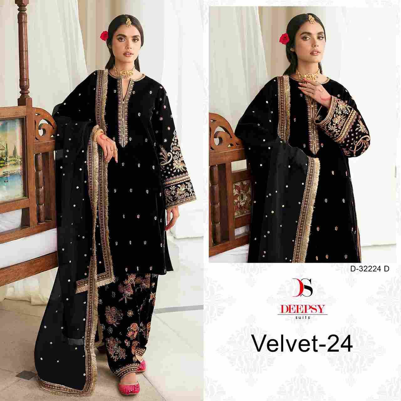 Velvet 32224 Colours By Deepsy Suits 32224-A To 32224-D Series Beautiful Stylish Pakistani Suits Fancy Colorful Casual Wear & Ethnic Wear & Ready To Wear Heavy Velvet Embroidery Dresses At Wholesale Price