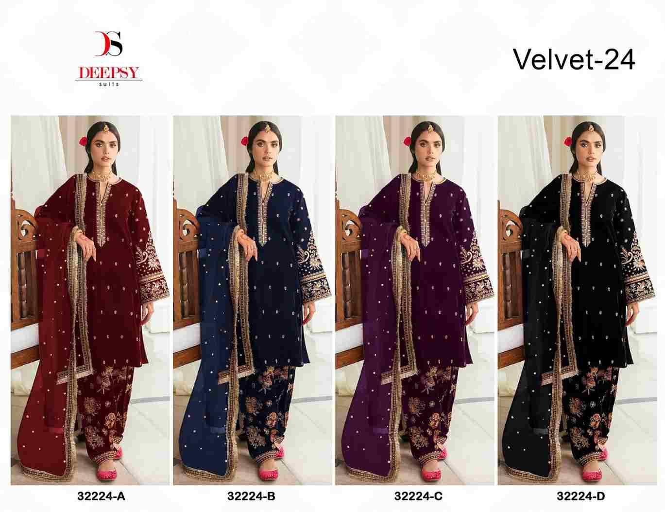 Velvet 32224 Colours By Deepsy Suits 32224-A To 32224-D Series Beautiful Stylish Pakistani Suits Fancy Colorful Casual Wear & Ethnic Wear & Ready To Wear Heavy Velvet Embroidery Dresses At Wholesale Price