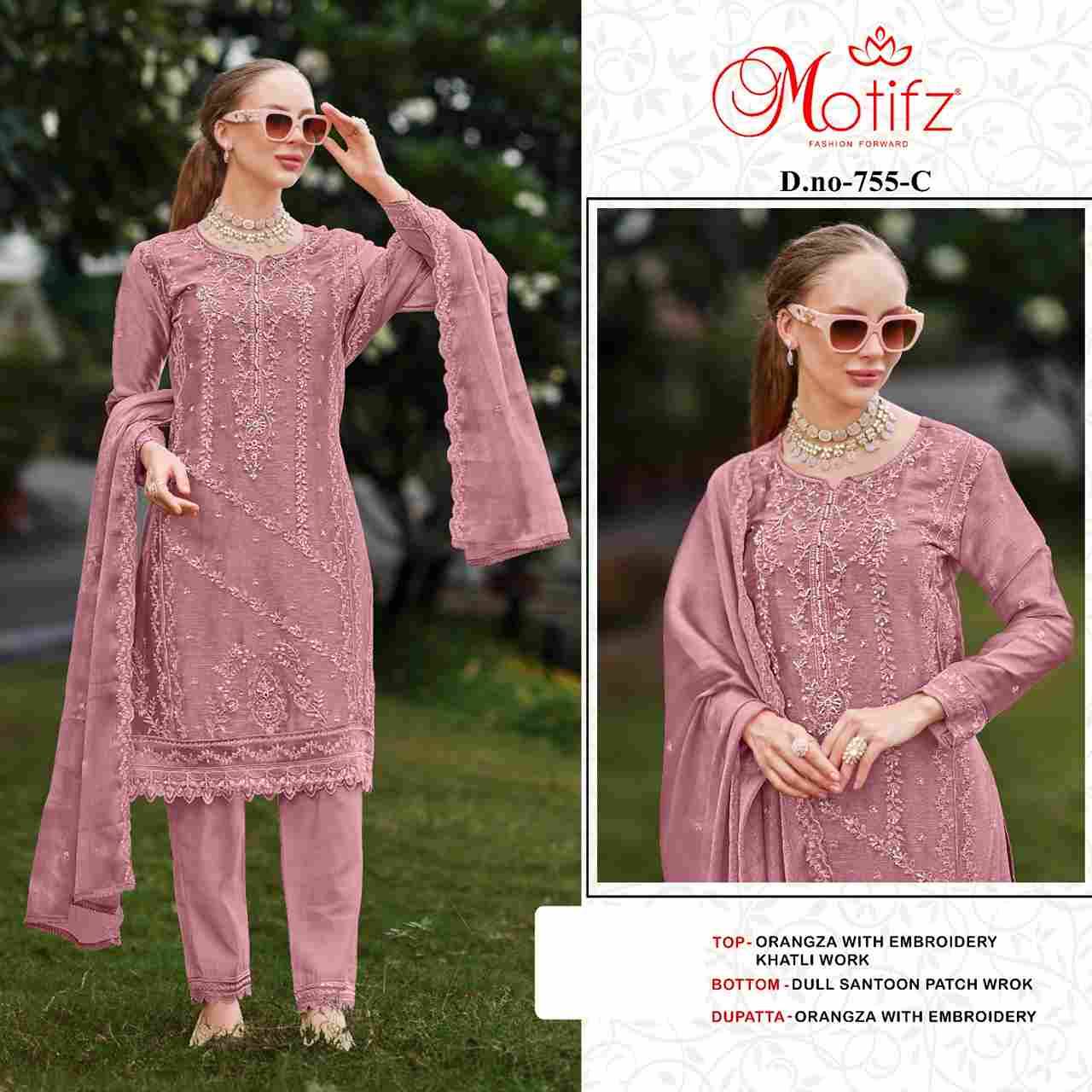 Motifz Hit Design 755 Colours By Motifz 755-A To 755-D Series Beautiful Pakistani Suits Colorful Stylish Fancy Casual Wear & Ethnic Wear Organza Dresses At Wholesale Price