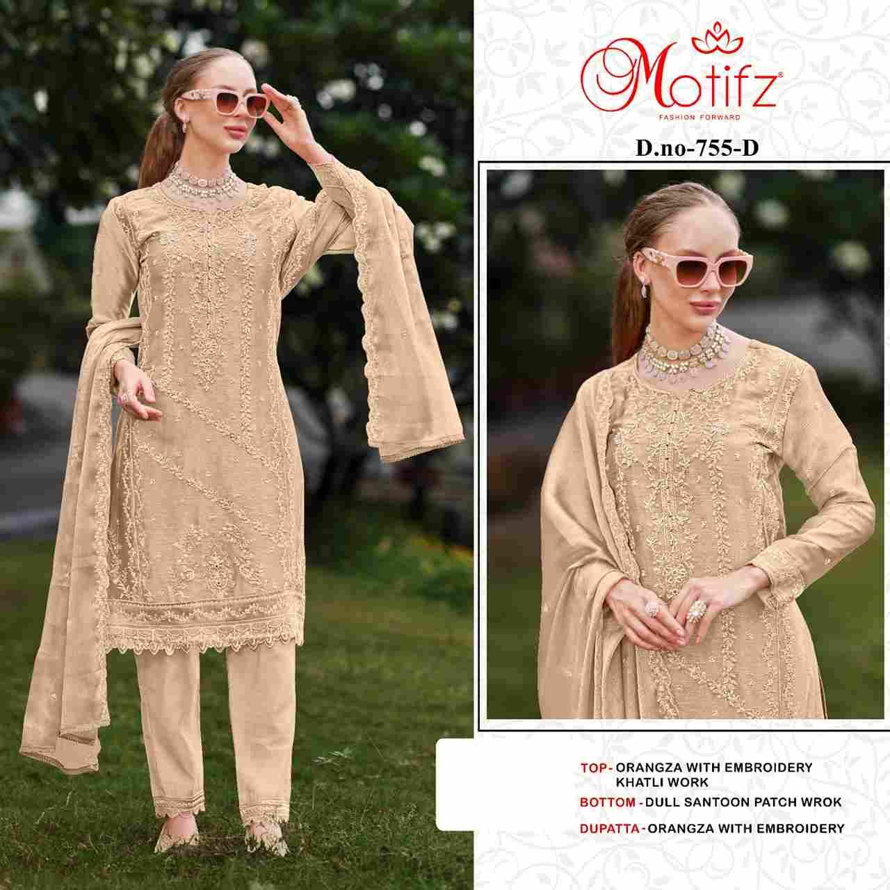 Motifz Hit Design 755 Colours By Motifz 755-A To 755-D Series Beautiful Pakistani Suits Colorful Stylish Fancy Casual Wear & Ethnic Wear Organza Dresses At Wholesale Price