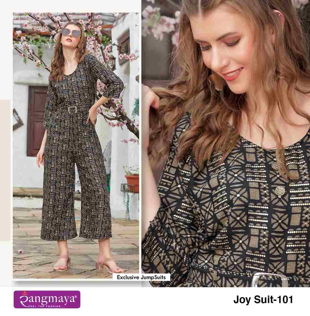 Joy Suit By Rangmaya 101 To 108 Series Designer Stylish Fancy Colorful Beautiful Party Wear & Ethnic Wear Collection Rayon Foil Jump Suit At Wholesale Price