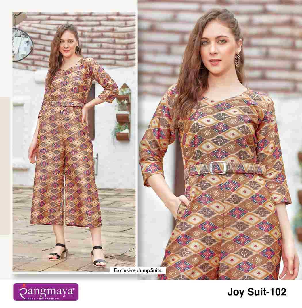 Joy Suit By Rangmaya 101 To 108 Series Designer Stylish Fancy Colorful Beautiful Party Wear & Ethnic Wear Collection Rayon Foil Jump Suit At Wholesale Price