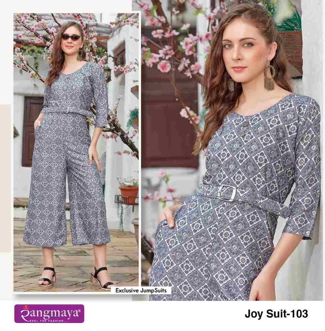 Joy Suit By Rangmaya 101 To 108 Series Designer Stylish Fancy Colorful Beautiful Party Wear & Ethnic Wear Collection Rayon Foil Jump Suit At Wholesale Price