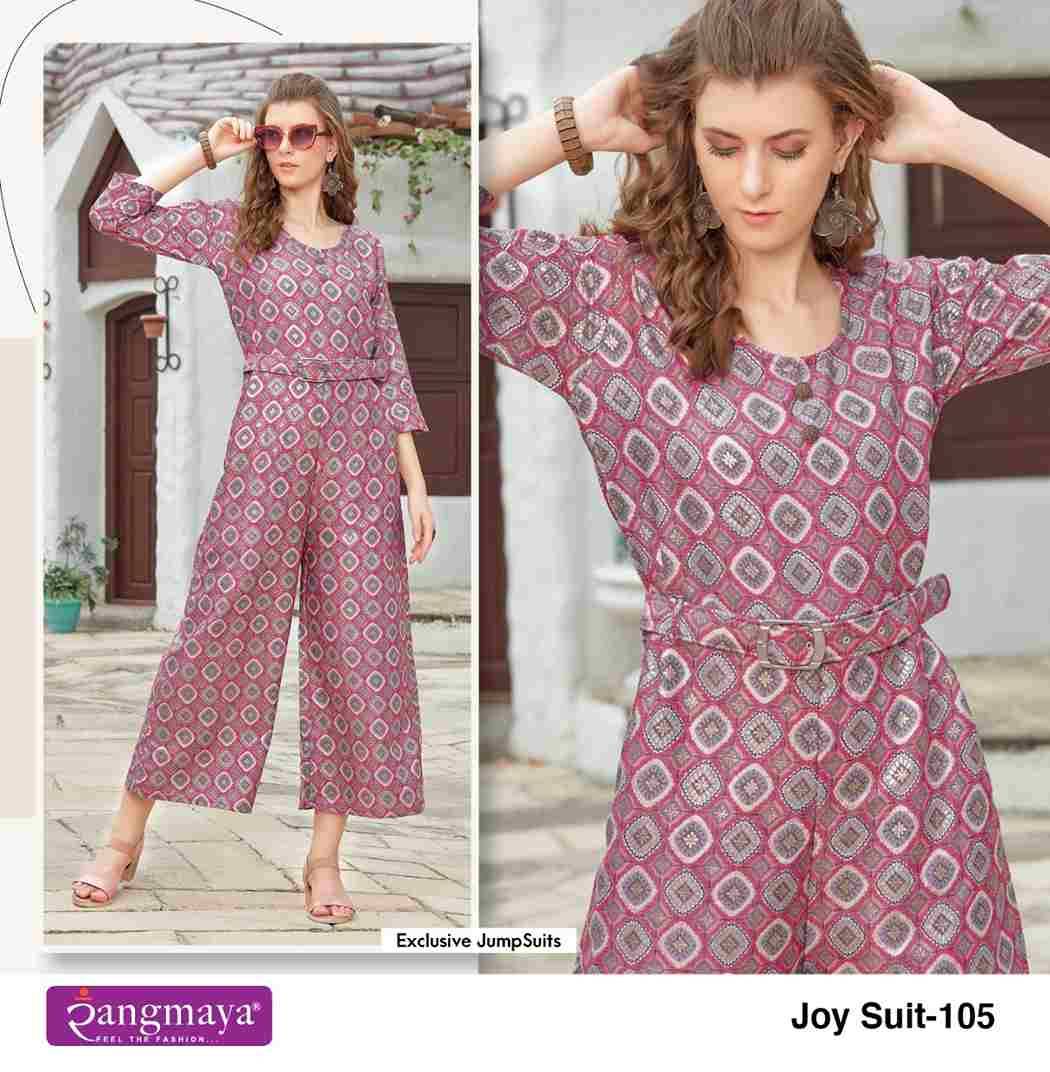 Joy Suit By Rangmaya 101 To 108 Series Designer Stylish Fancy Colorful Beautiful Party Wear & Ethnic Wear Collection Rayon Foil Jump Suit At Wholesale Price