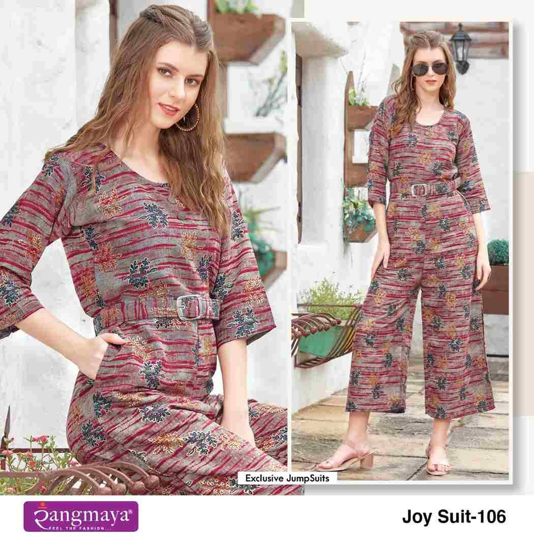 Joy Suit By Rangmaya 101 To 108 Series Designer Stylish Fancy Colorful Beautiful Party Wear & Ethnic Wear Collection Rayon Foil Jump Suit At Wholesale Price