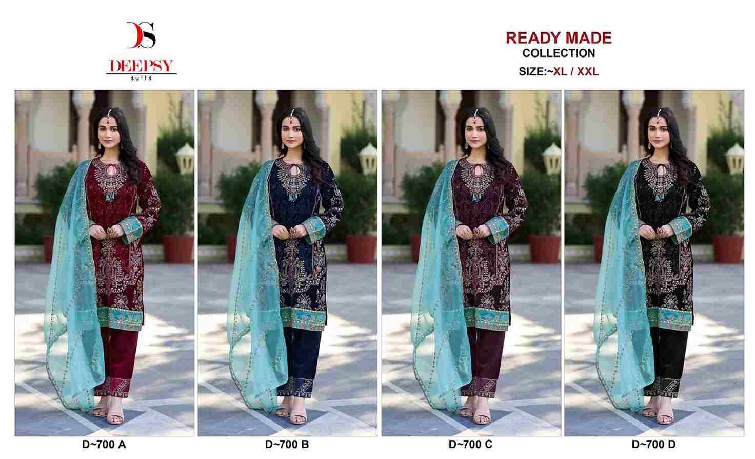 Deepsy Hit Design 700 Colours By Deepsy Suits 700-A To 700-D Series Beautiful Pakistani Suits Colorful Stylish Fancy Casual Wear & Ethnic Wear Pure Velvet Embroidered Dresses At Wholesale Price