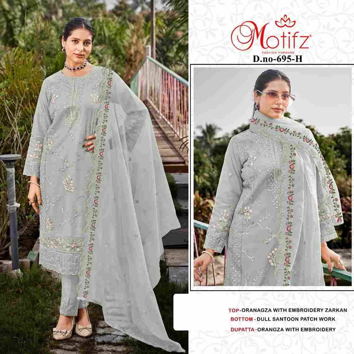 Motifz Hit Design 695 Colours Vol-2 By Motifz 695-E To 695-H Series Beautiful Pakistani Suits Colorful Stylish Fancy Casual Wear & Ethnic Wear Organza Dresses At Wholesale Price