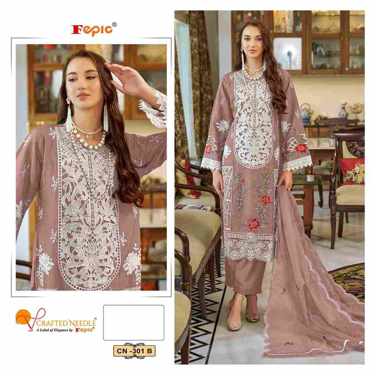 Fepic 301 Colours By Fepic 301-A To 301-C Series Beautiful Pakistani Suits Colorful Stylish Fancy Casual Wear & Ethnic Wear Organza Embroidered Dresses At Wholesale Price