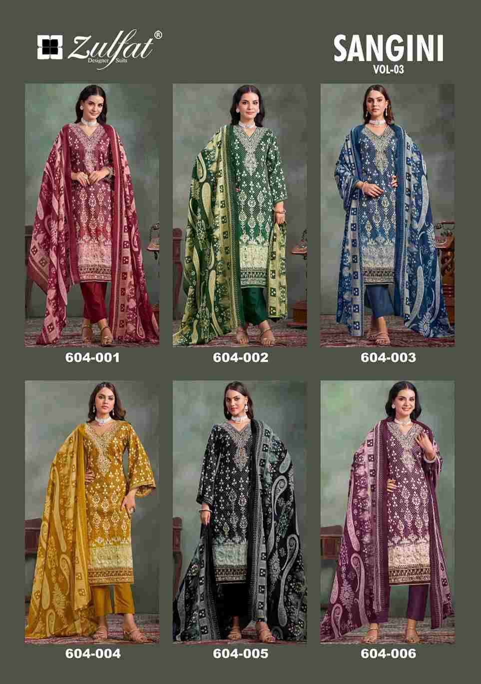 Sangini Vol-3 By Zulfat 604-001 To 604-006 Series Beautiful Festive Suits Stylish Fancy Colorful Casual Wear & Ethnic Wear Pure Jam Cotton Print Dresses At Wholesale Price