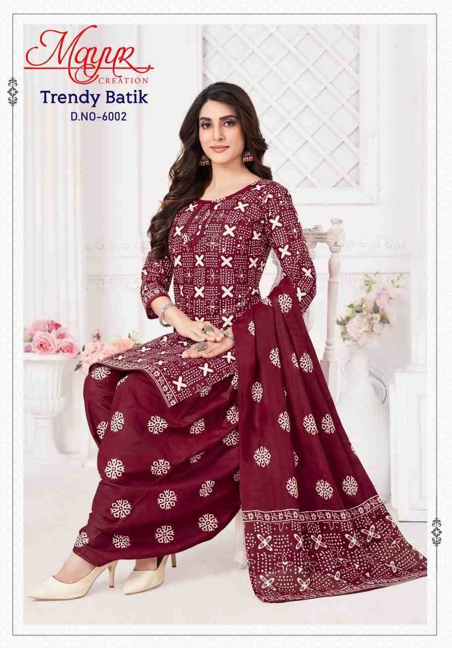 Trendy Batik Vol-6 By Mayur Creation 6001 To 6010 Series Beautiful Festive Suits Stylish Fancy Colorful Casual Wear & Ethnic Wear Pure Cotton Digital Print Dresses At Wholesale Price