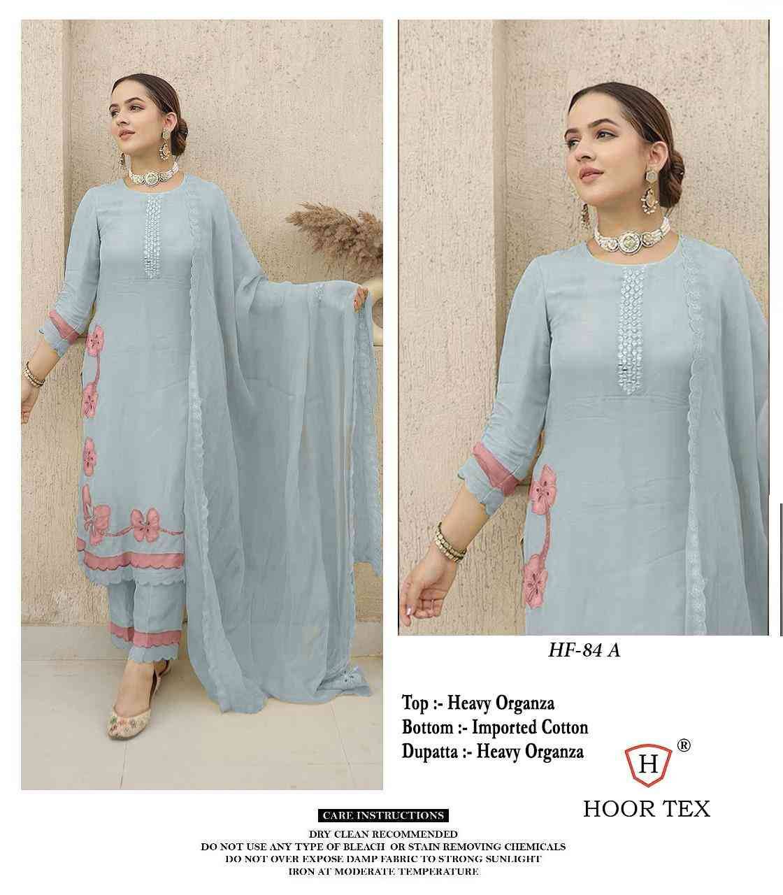 Hoor Tex Hit Design HF-84 Colours By Hoor Tex HF-84-A To HF-84-D Series Designer Festive Pakistani Suits Collection Beautiful Stylish Fancy Colorful Party Wear & Occasional Wear Heavy Organza With Embroidered Dresses At Wholesale Price