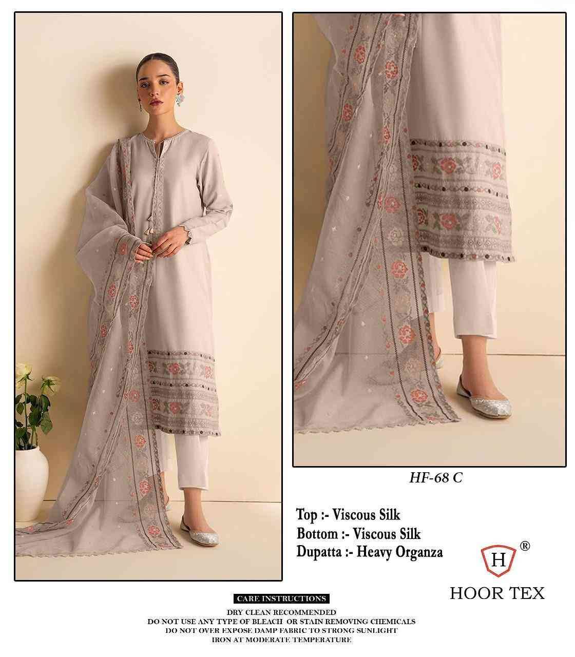 Hoor Tex Hit Design HF-68 Colours By Hoor Tex HF-68-A To HF-68-D Series Designer Festive Pakistani Suits Collection Beautiful Stylish Fancy Colorful Party Wear & Occasional Wear Viscose Silk With Embroidered Dresses At Wholesale Price