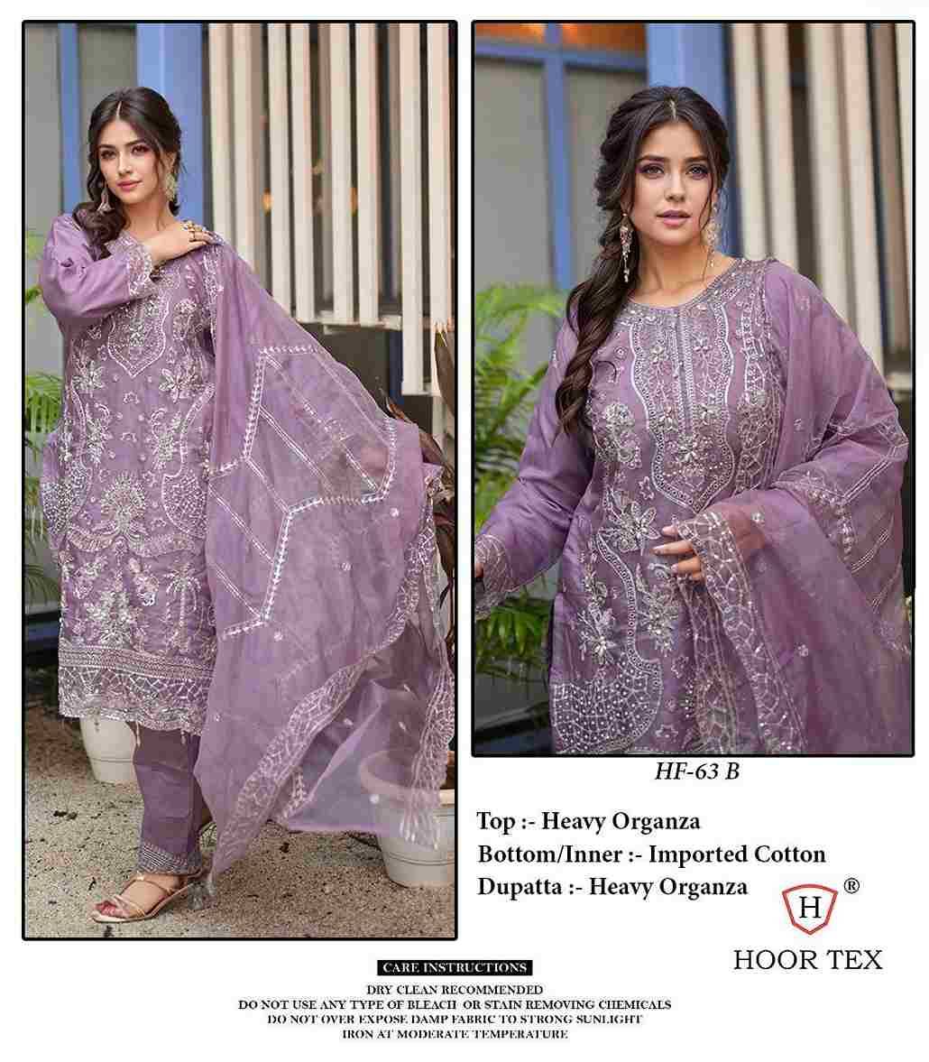 Hoor Tex Hit Design HF-63 Colours By Hoor Tex HF-63-A To HF-63-D Series Designer Festive Pakistani Suits Collection Beautiful Stylish Fancy Colorful Party Wear & Occasional Wear Heavy Organza With Embroidered Dresses At Wholesale Price