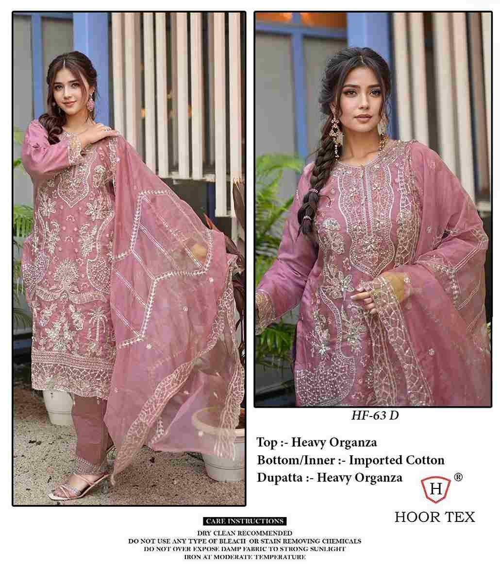 Hoor Tex Hit Design HF-63 Colours By Hoor Tex HF-63-A To HF-63-D Series Designer Festive Pakistani Suits Collection Beautiful Stylish Fancy Colorful Party Wear & Occasional Wear Heavy Organza With Embroidered Dresses At Wholesale Price