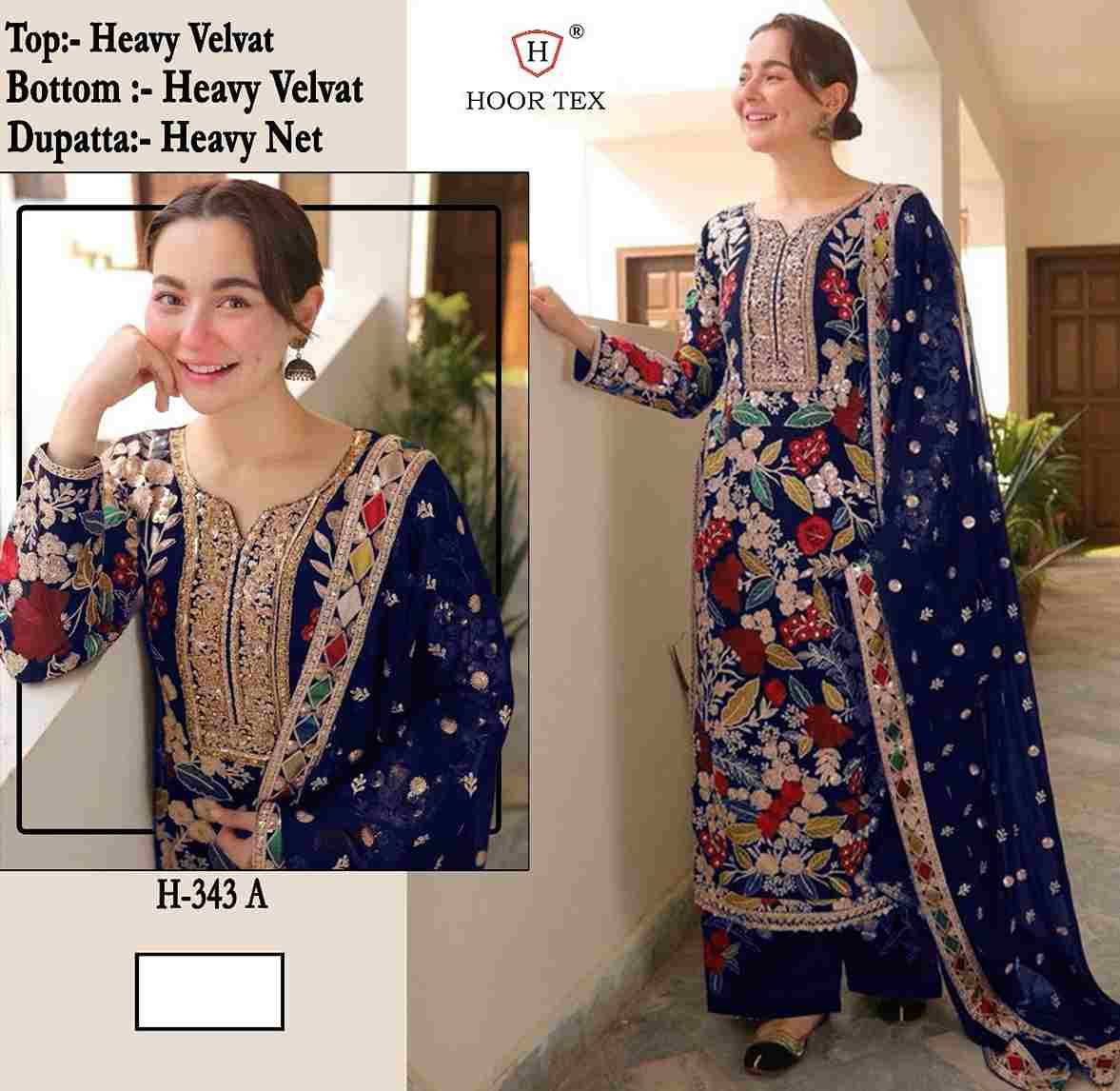 Hoor Tex Hit Design H-343 Colours By Hoor Tex H-343-A To H-343-D Series Designer Festive Pakistani Suits Collection Beautiful Stylish Fancy Colorful Party Wear & Occasional Wear Heavy Velvet With Embroidered Dresses At Wholesale Price