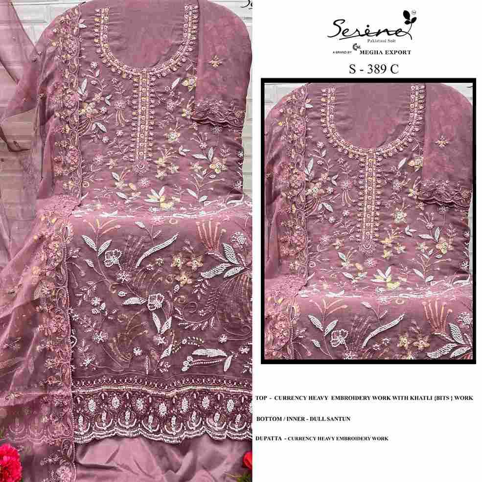 Serene Hit Design S-389 Colours By Serene S-389-A To S-389-D Series Designer Pakistani Suits Beautiful Fancy Colorful Stylish Party Wear & Occasional Wear Currency Embroidered Dresses At Wholesale Price