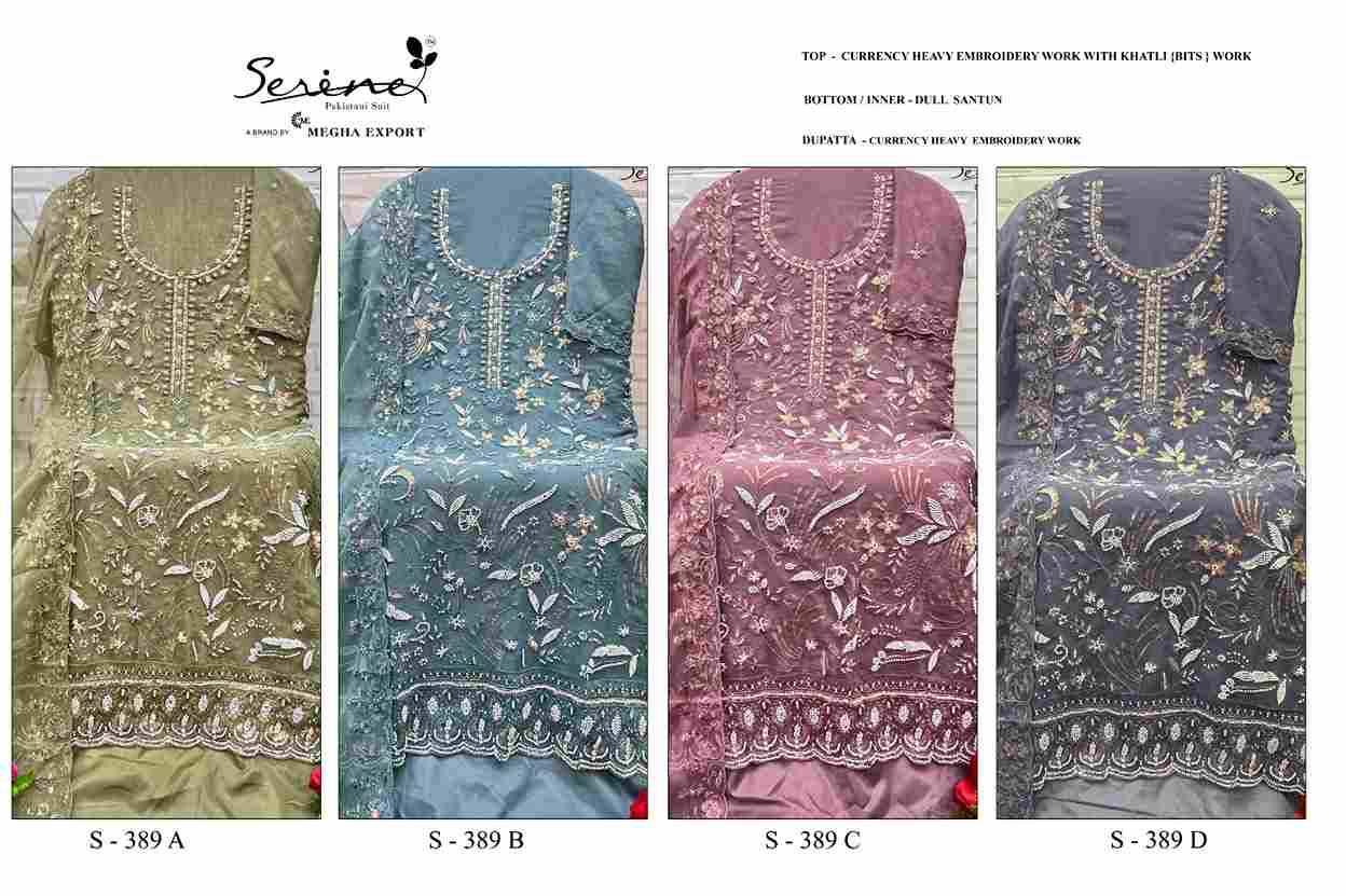 Serene Hit Design S-389 Colours By Serene S-389-A To S-389-D Series Designer Pakistani Suits Beautiful Fancy Colorful Stylish Party Wear & Occasional Wear Currency Embroidered Dresses At Wholesale Price