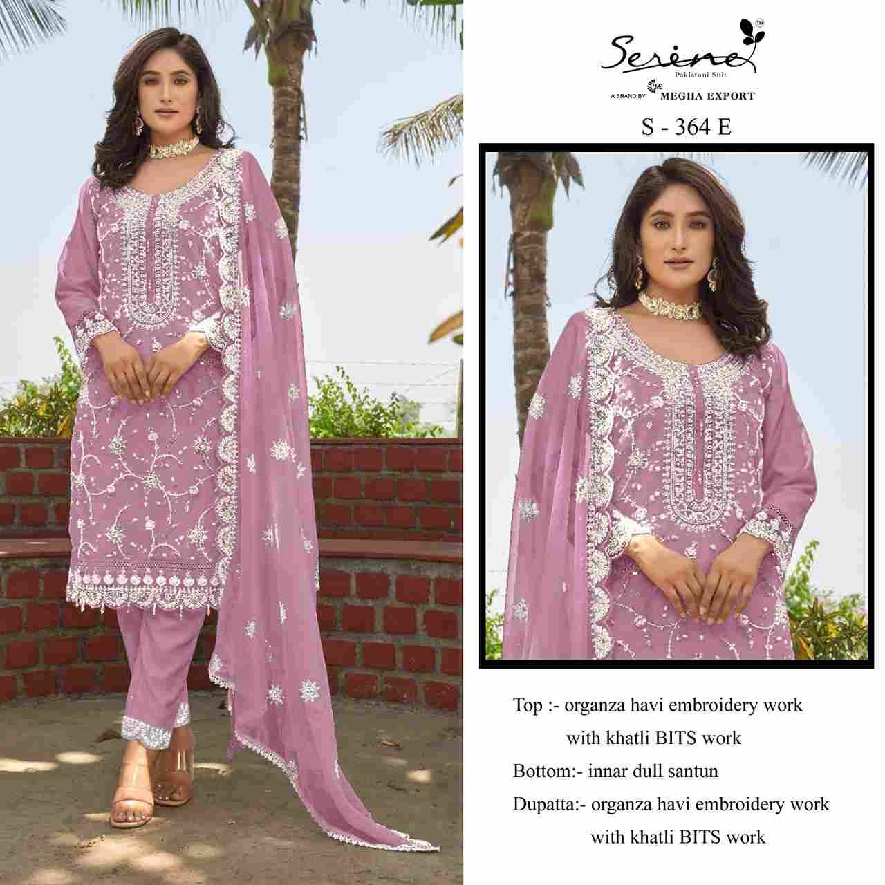 Serene Hit Design S-364 Colours Vol-2 By Serene S-364-E To S-364-H Series Designer Pakistani Suits Beautiful Fancy Colorful Stylish Party Wear & Occasional Wear Organza Embroidered Dresses At Wholesale Price