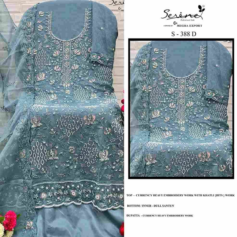 Serene Hit Design S-388 Colours By Serene S-388-A To S-388-D Series Designer Pakistani Suits Beautiful Fancy Colorful Stylish Party Wear & Occasional Wear Currency Embroidered Dresses At Wholesale Price